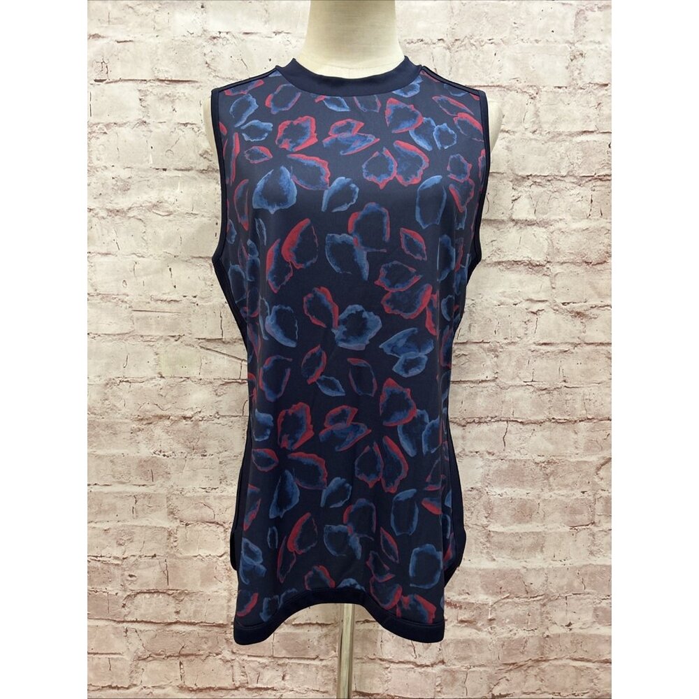 PGA Tour Womens Top Sleeveless Golf Shirt Size M Navy Blue Abstract Print NEW